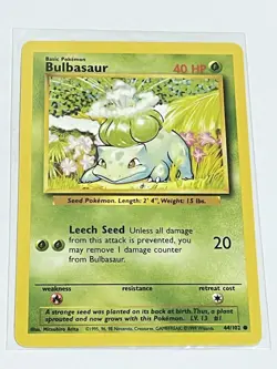 Bulbasaur Non-Holo Base Set Unlimited 44/102 Pokemon TCG 1999 - Image 1