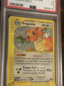 PSA 5 - Dragonite #9 Expedition Holo Pokemon TCG E-Reader 2002 WOTC Rare! 9/165 - Image 2