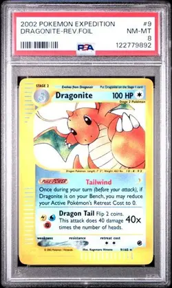 Pokemon DRAGONITE 9/165 Reverse Holo (2002 Expedition) PSA 8 - Image 1