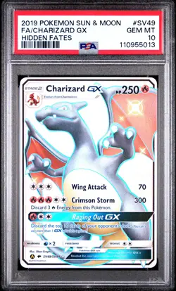 2019 POKEMON SUN & MOON HIDDEN FATES #SV49 FULL ART/CHARIZARD GX PSA 10 - Image 1