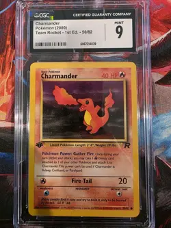 CGC 9 CHARMANDER 1st Edition 50/82 TEAM ROCKET WOTC POKEMON MINT - Image 1