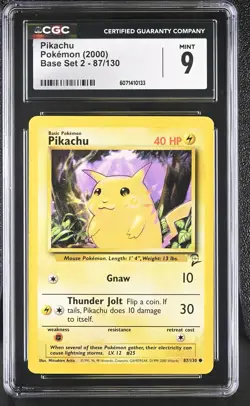 CGC 9 MINT Pikachu 2000 Base Set 2 87/130 Pokemon Card - Image 1