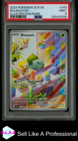 BULBASAUR ILLUSTRATION RARE POKEMON GERMAN SCR DE-STELLAR CROWN 2024 143 PSA 9 - Image 1