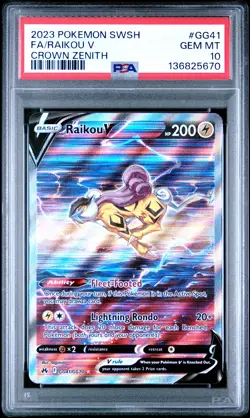 2023 POKEMON SWORD & SHIELD CROWN ZENITH #GG41 FULL ART/RAIKOU V PSA 10 - Image 1
