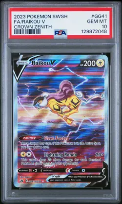 2023 POKEMON SWORD & SHIELD CROWN ZENITH #GG41 FULL ART/RAIKOU V PSA 10 - Image 1