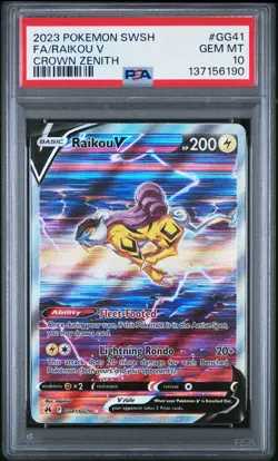 2023 POKEMON SWORD & SHIELD CROWN ZENITH #GG41 FULL ART/RAIKOU V PSA 10 - Image 1