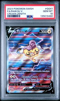 2023 POKEMON SWORD & SHIELD CROWN ZENITH #GG41 FULL ART/RAIKOU V PSA 10 - Image 1