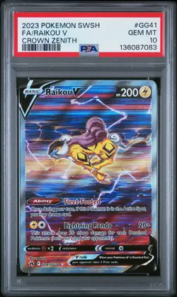 2023 POKEMON SWORD & SHIELD CROWN ZENITH #GG41 FULL ART/RAIKOU V PSA 10 - Image 1