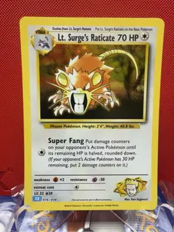 Pokemon Lt. Surge's Raticate 016/034 Classic Holo Rare NM #734 - Image 1