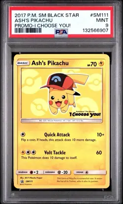 2017 Pokemon S&M Black Star Promo I Choose You # SM111 Ash’s Pikachu PSA 9 MINT! - Image 1