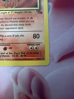 Moltres Pokemon Card TCG Fossil 1st Edition Non Holo 1999 WOTC 27/62 LP - Image 2