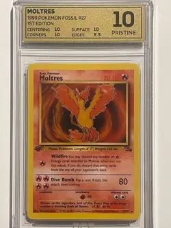 Moltres 27/62 Rare non holo 1st Edition Fossil Pokemon Card 1999 tcg OCE 10 - Image 1