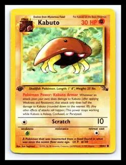 💥 Kabuto 1st Edition Stamp Fossil Rare Non Holo Pokemon 1999 Vintage # 50/62 - Image 1