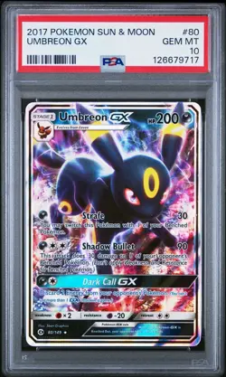 PSA 10 Umbreon GX Ultra Rare Full Art Pokemon Sun And Moon Base Set 80/149 - Image 1