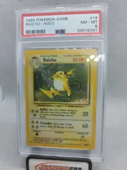 RAICHU 1999 Pokemon TCG Base Set Holo Unlimited PSA 8 NM MINT # 14/102 - Image 1