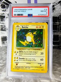 1999 POKEMON BASE SET UNLIMITED #14 RAICHU - HOLO PSA 8 - Image 1