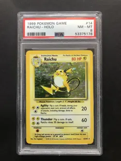 1999 Pokemon Game Raichu Holo PSA 8 Mint 14/102 Unlimited Base Set Card 14 Rare - Image 1