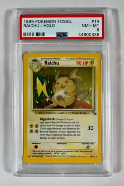 1999 Pokemon Fossil Raichu #14 Holo Card PSA 8 Base Set Unlimited WOTC - Image 1
