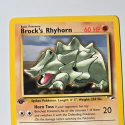 Pokemon TCG Brock’s Rhyhorn 22/132 Rare 1st Edition Gym Heroes WotC 1999 English - Image 2