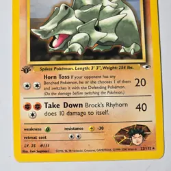 Pokemon TCG Brock’s Rhyhorn 22/132 Rare 1st Edition Gym Heroes WotC 1999 English - Image 3