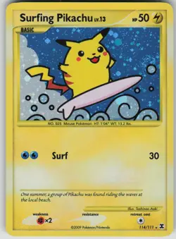 Pokemon TCG Surfing Pikachu Secret Rare Reverse Holo Rising Rivals 114/111 - Image 1