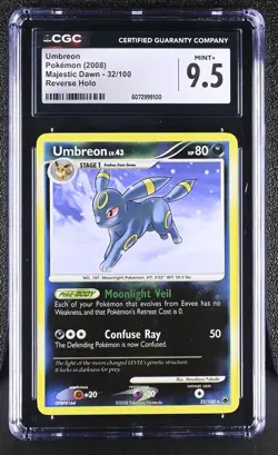 CGC 9.5 MINT+ Umbreon 2008 Majestic Dawn 32/100 Reverse Holo Pokemon Card - Image 1