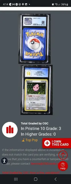 (POP 3) CGC PRISTINE Pokemon Igglybuff REVERSE HOLO 37/101 EX Hidden Legends - Image 4