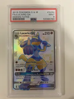 Pokemon TCG - Hidden Fates 2019 Lucario GX SV64/SV94 Full Art Graded PSA 9 MINT - Image 1