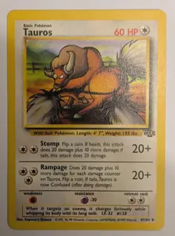 Tauros Jungle Set 47/64 Vintage Uncommon Pokemon TCG Card. Near-Mint Condition - Image 1