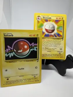 Pokemon TCG Electrode 25/130 Rare PLUS Voltorb 98/130 Base Set 2 Vintage LP - Image 1