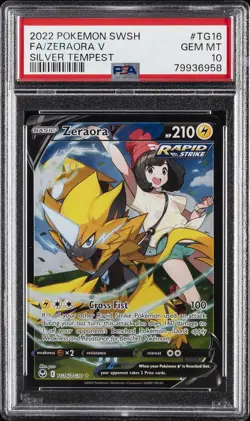 2022 POKEMON SWORD & SHIELD SILVER TEMPEST #TG16 FULL ART/ZERAORA V PSA 10 - Image 1