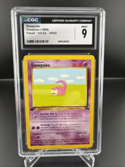Slowpoke 55/62 Fossil Regular 1st Edition Pokemon Card TCG CGC 9 - Image 1