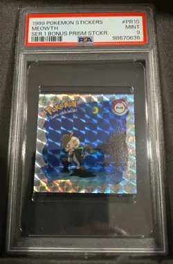 POKEMON CARD MEOWTH PRISM 10 ARTBOX STICKER SERIES 1 #10 GRADED PSA 9 MINT - Image 1