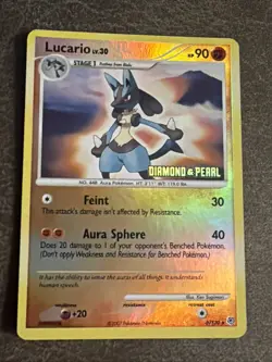 2007 Pokemon Tcg Lucario Lv. 30 Diamond And Pearl Reverse Holo Stamped LP Single - Image 1
