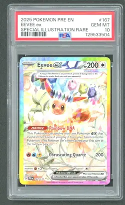 2025 POKEMON PRE EN PRISMATIC EVOLUTIONS #167 EEVEE EX PSA 10 GEM MINT - Image 1