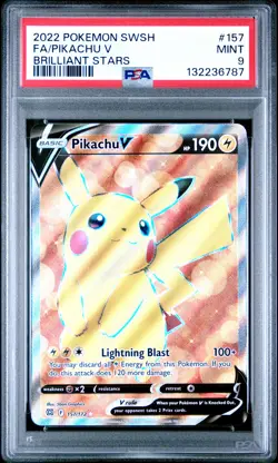 2022 POKEMON SWORD & SHIELD BRILLIANT STARS #157 FULL ART/PIKACHU V PSA 9 - Image 1