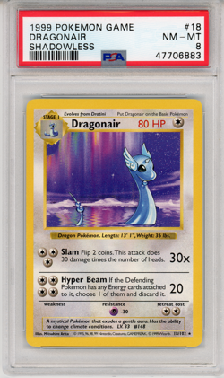 1999 POKEMON GAME DRAGONAIR SHADOWLESS - PSA 8 - #18 18/102 GENUINE - Image 1