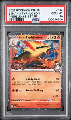 2025 POKEMON DRI EN-DESTINED RIVALS PRERELEASE-STAFF ETHAN'S TYPHLOSION PSA 10 - Image 1