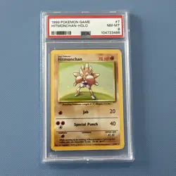 1999 Pokemon TCG Hitmonchan Base Set 7/102 Holo Unlimited Holo Rare PSA 8 - Image 1
