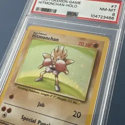 1999 Pokemon TCG Hitmonchan Base Set 7/102 Holo Unlimited Holo Rare PSA 8 - Image 3