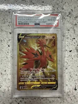 Pokemon Galarian Zapdos v TCG FA Secret Rare Card 182/172 Brilliant Stars PSA 10 - Image 1