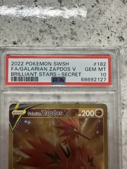 Pokemon Galarian Zapdos v TCG FA Secret Rare Card 182/172 Brilliant Stars PSA 10 - Image 3