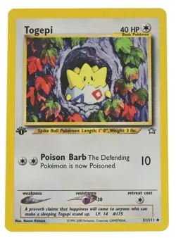 Togepi 51/111 1st Edition Uncommon Neo Genesis Pokemon Card NM W/Tracking 1a - Image 3