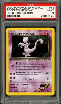 Pokemon PSA 9 Mint 1st Edition Gym Challenge Holo Rocket's Mewtwo 14/132 - Image 1