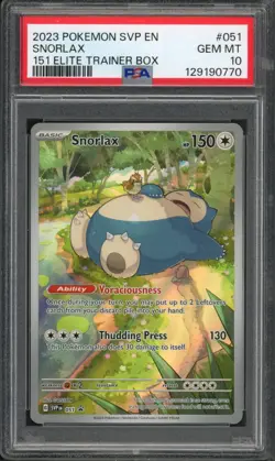 Pokemon PSA 10 Gem Mint SV Promo Illustration Rare Snorlax SVP051 - Image 1