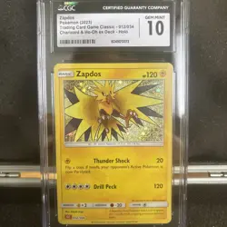 Zapdos Gem Mint 10 CGC 012/034 Trading Card Game Classic Holo - Image 1