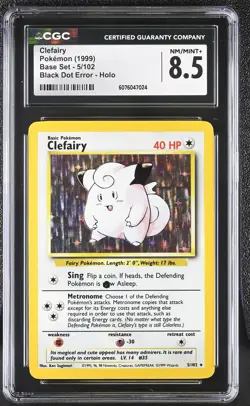 CGC 8.5 Clefairy Base Set 5/102 Black Dot Error Holo Pokemon Card - Image 1