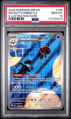 2025 POKEMON DRI EN-DESTINED RIVALS #198 TEAM ROCKET'S ORBEETLE PSA 10 - Image 1