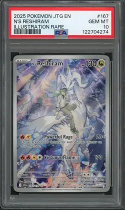Pokemon PSA 10 Gem Mint Journey Together Illustration Rare N's Reshiram 167/159 - Image 1