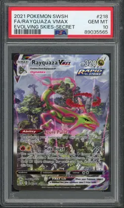Pokemon PSA 10 Gem Mint Evolving Skies Alt Art Rayquaza VMAX 218/203 - Image 1